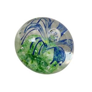 Blue Green Swirl Jellyfish Swirl Paper Weight Round Bubble
